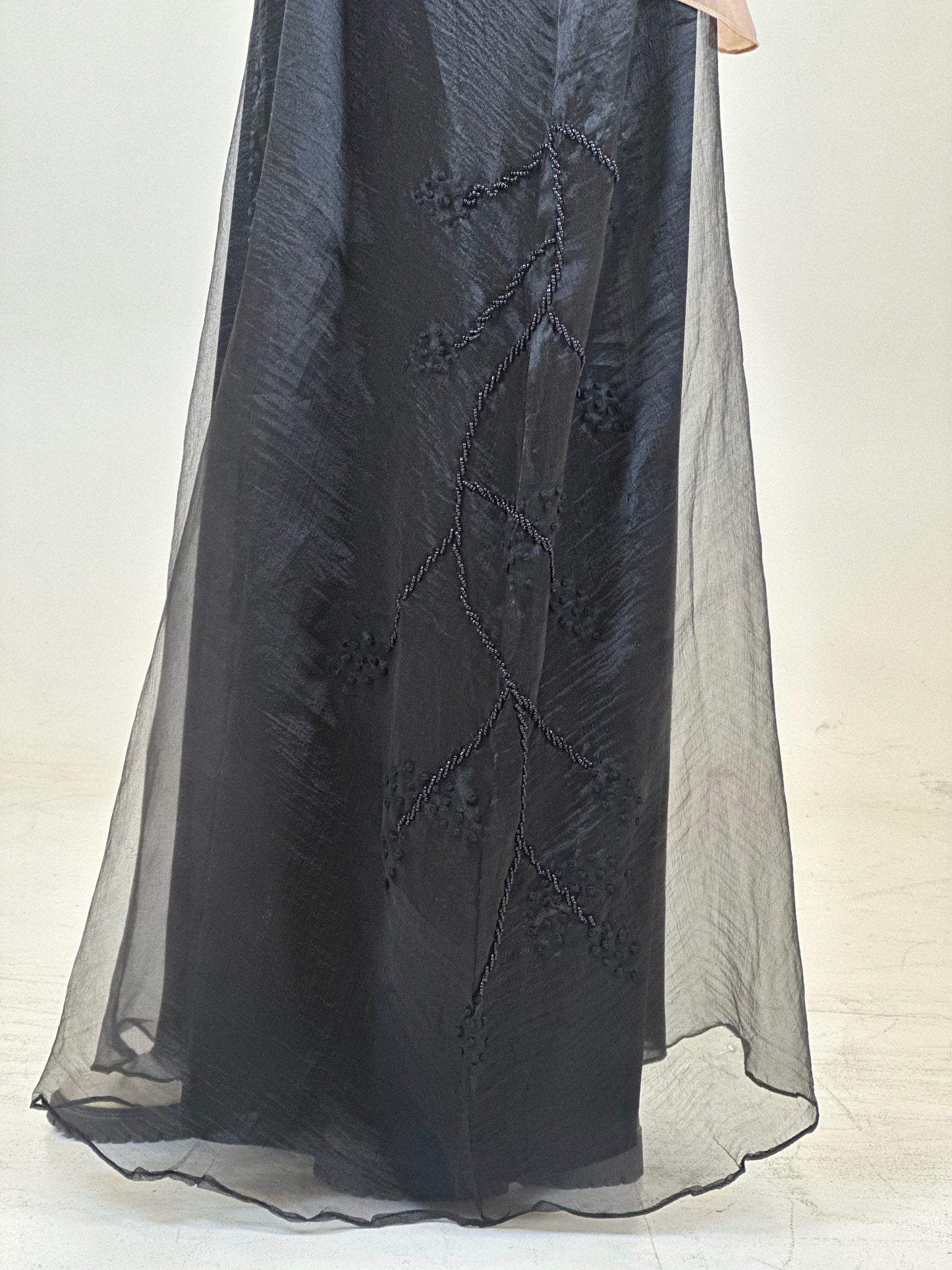 Chiffon abaya black with beaded bottom sides