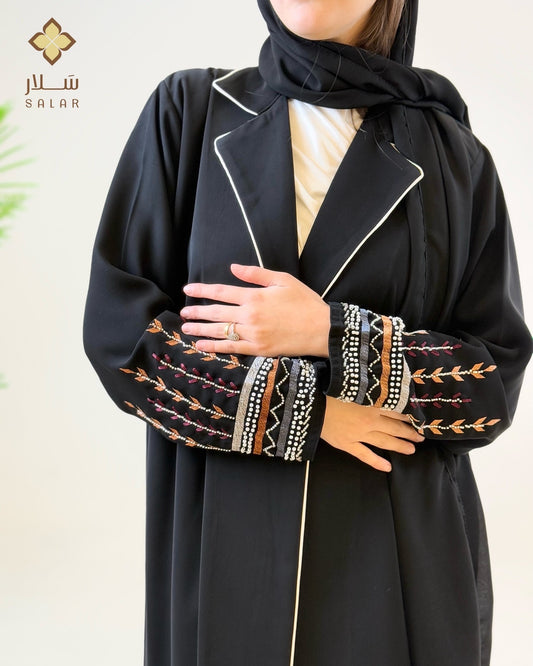 Abaya - blazer cut - black with Beading sleeves