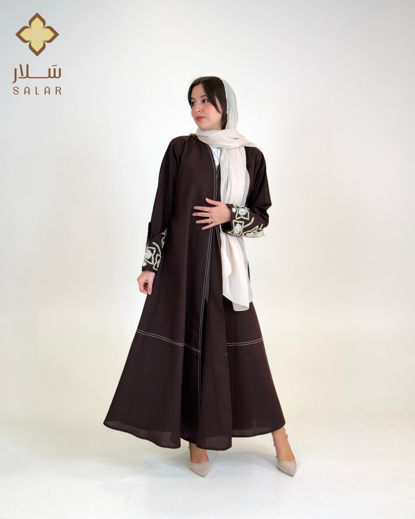 Abaya - brown with Beading sleeves