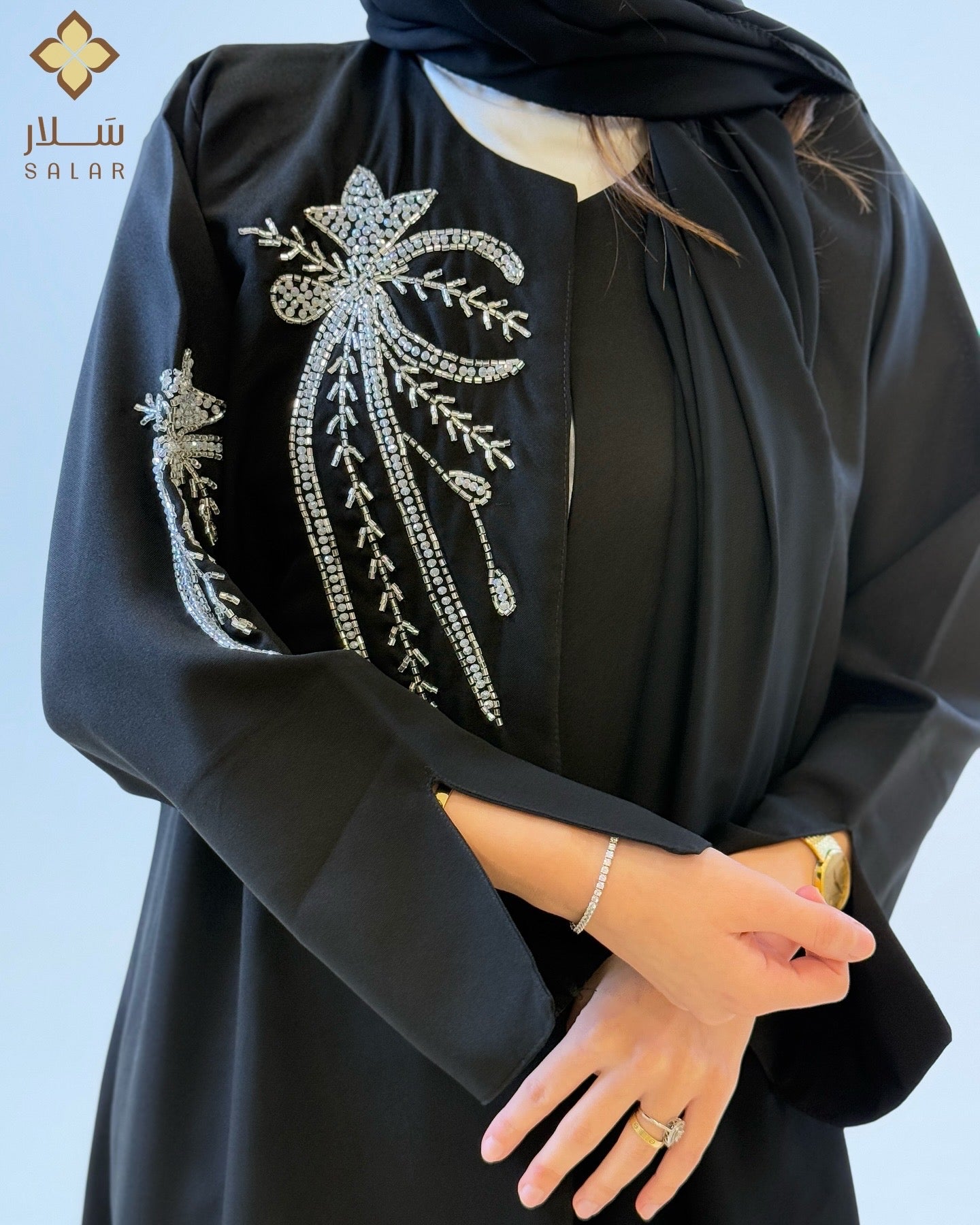 Abaya - black with Beading bust+sleeves