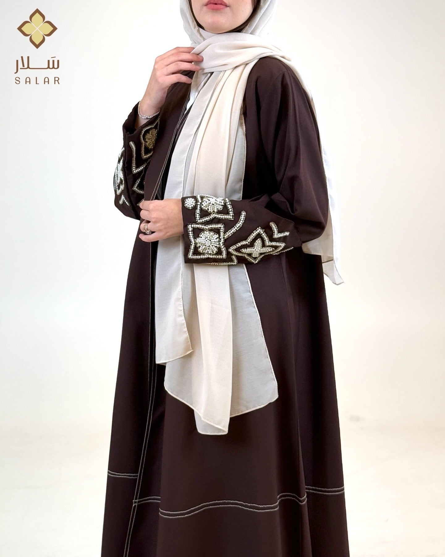 Abaya - brown with Beading sleeves