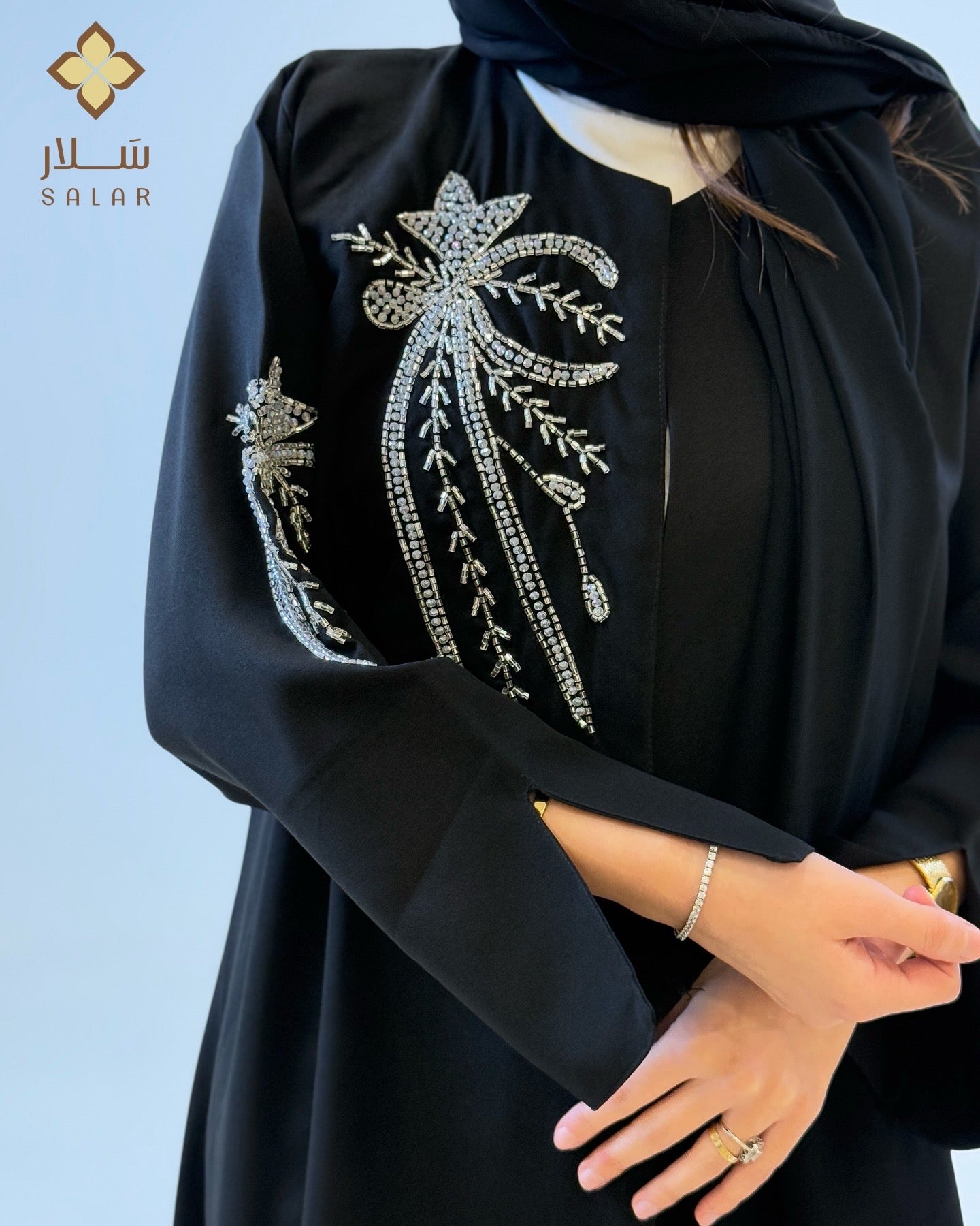 Abaya - black with Beading bust+sleeves